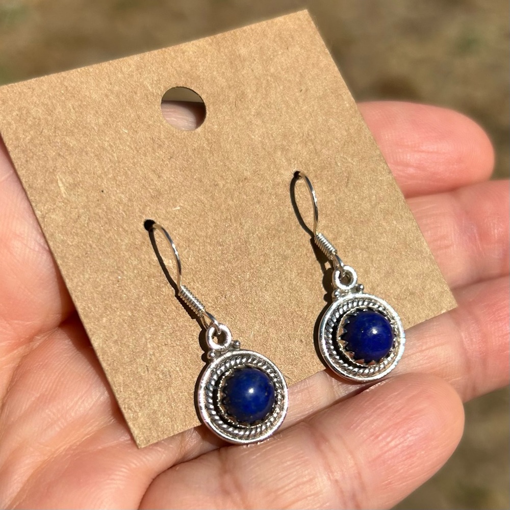 Silver and Natural blue lapis stone  Earrings 925 sterling silver
